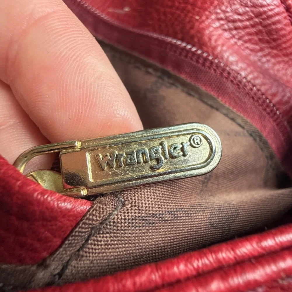 Wrangler Red Faux Leather Hobo Crossbody Bag Western Slouchy Purse Gold Hardware
